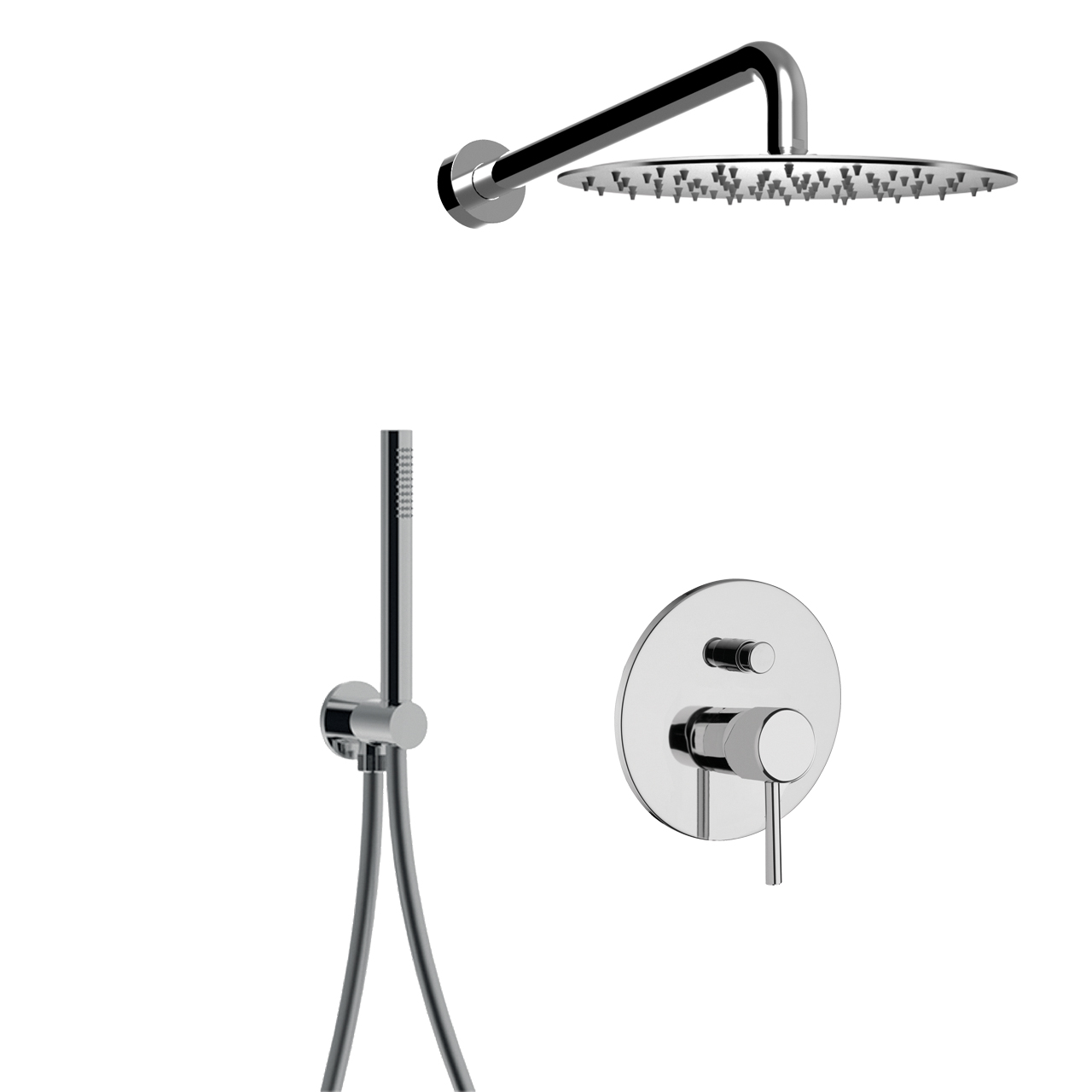 6579EP Внешняя часть однорычажного душевого набора Giulini Futuro с кнопочным переключателем, душевой набор, настенный кронштейн, душевая головка из нержавеющей стали Ø 250 (цвет - хром)