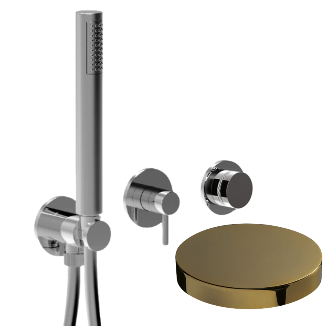 MRX5302DLO Встраиваемый смеситель для душа Giulini My Ring Deluxe на 3 режима, однорычажный, поворотный переключатель, ручной душ + 2 доп. вывода воды (цвет - золото)