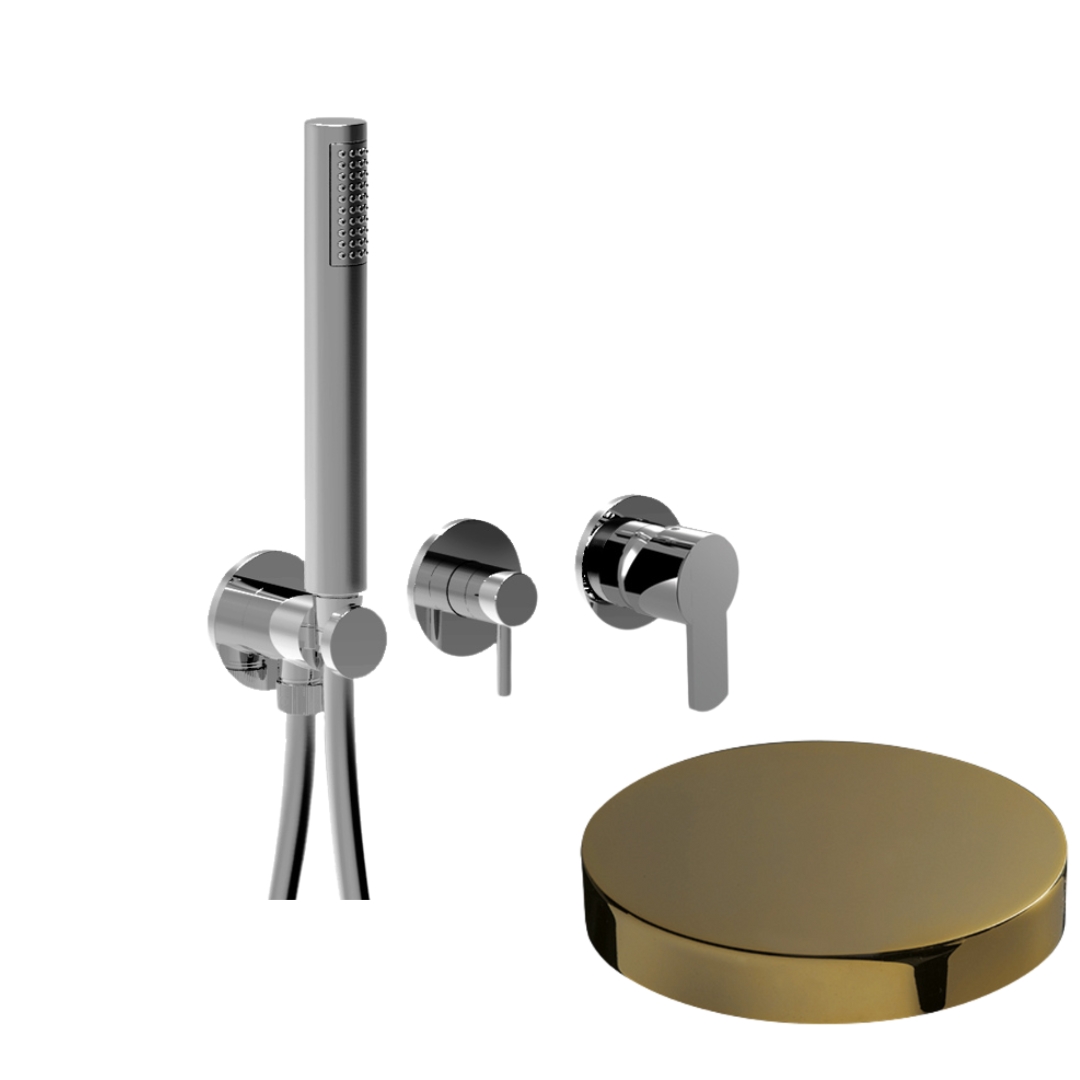 58X5302EPO Внешняя часть встраиваемого смесителя для душа Giulini Surf на 3 режима, однорычажный, поворотный переключатель, ручной душ + 2 доп. вывода воды (цвет - золото)