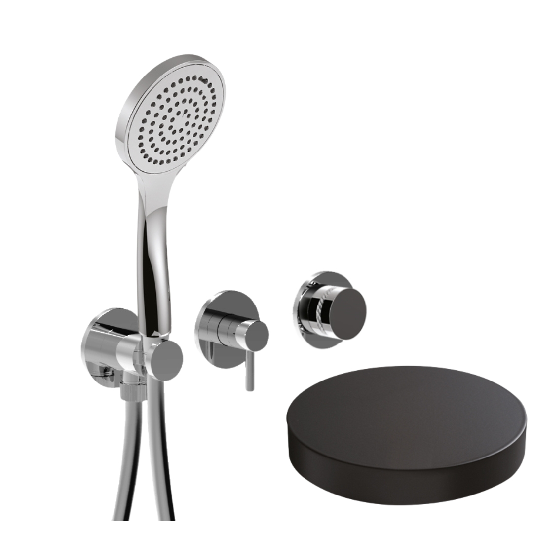 MRX5302DLNO Встраиваемый смеситель для душа Giulini My Ring Deluxe на 3 режима, однорычажный, поворотный переключатель, ручной душ + 2 доп. вывода воды (цвет - черный матовый)