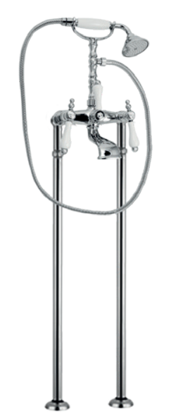 7500CTCE Смеситель для ванны отдельностоящий Giulini Praga, с душевой лейкой, ручка белая керамика (цвет - хром)