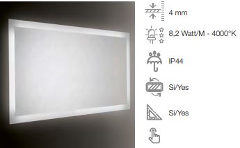 TME/1200 Зеркало Etrusca Time, 120x75x3см, TOUCH, CVAR, APP, LED-подсветка по периметру, фронтальный сенсорный выключатель, защита от запотевания, теплый свет 3000К