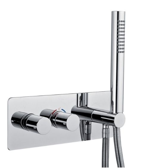 8278EP Внешняя часть встраиваемого термостатического смесителя Giulini, интегрированный душевой комплект + дополнительный выход воды, встраиваемый бокс (цвет - хром)