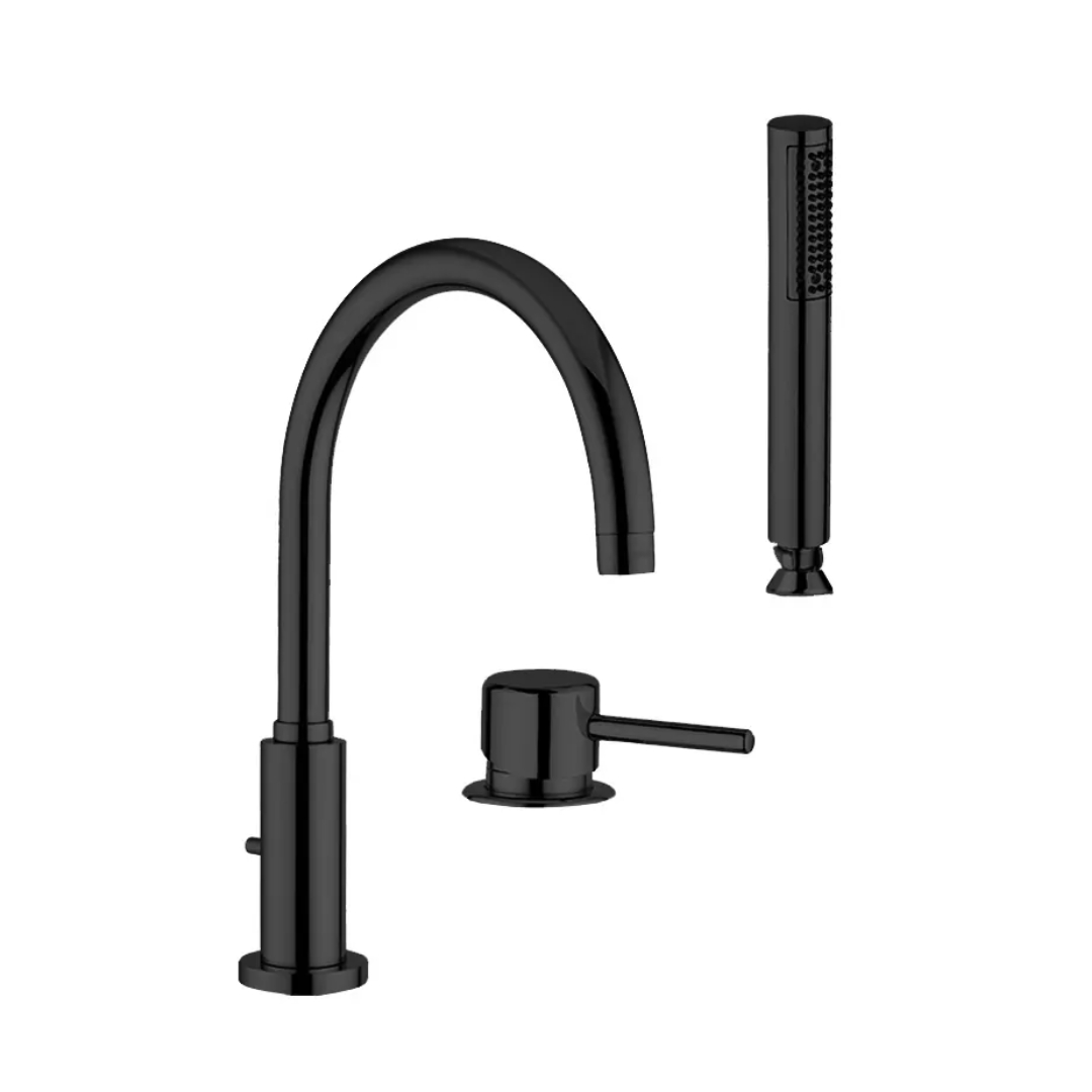 6565BDNO Однорычажный смеситель Giulini Futuro на 3 отверстия на борт ванны, излив с дивертером (цвет - черный матовый)