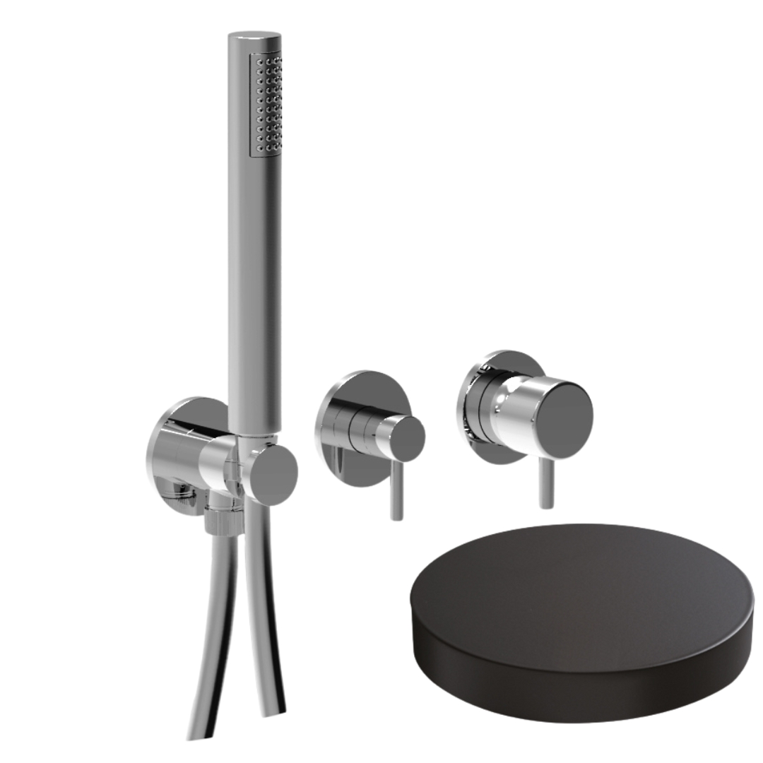 59X5302NO Встраиваемый смеситель для душа Giulini My Future на 3 режима, однорычажный, поворотный переключатель, ручной душ + 2 доп. вывода воды (цвет - черный матовый)