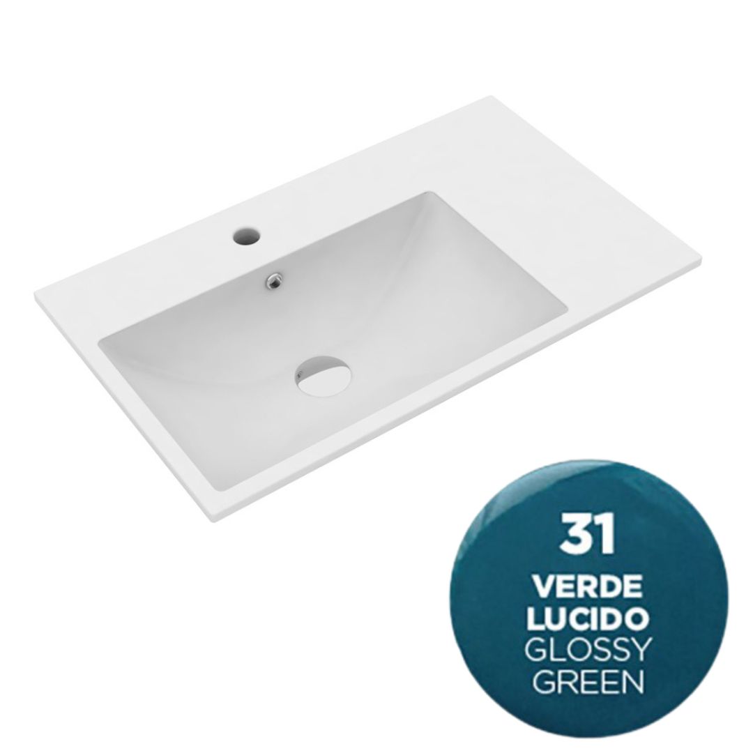 TUE4890131 Раковина Olympia Tutto Evo 90x45 см, с 1 отв. подвесная/встраиваемая (цвет - зеленый глянцевый)