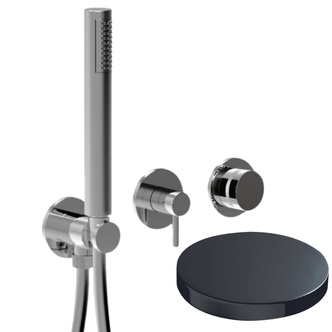 MRX5302EPCRN Внешняя часть встраиваемого смесителя для душа Giulini My Ring на 3 режима, однорычажный, поворотный переключатель, ручной душ + 2 доп. вывода воды  (цвет - хром черный глянц)