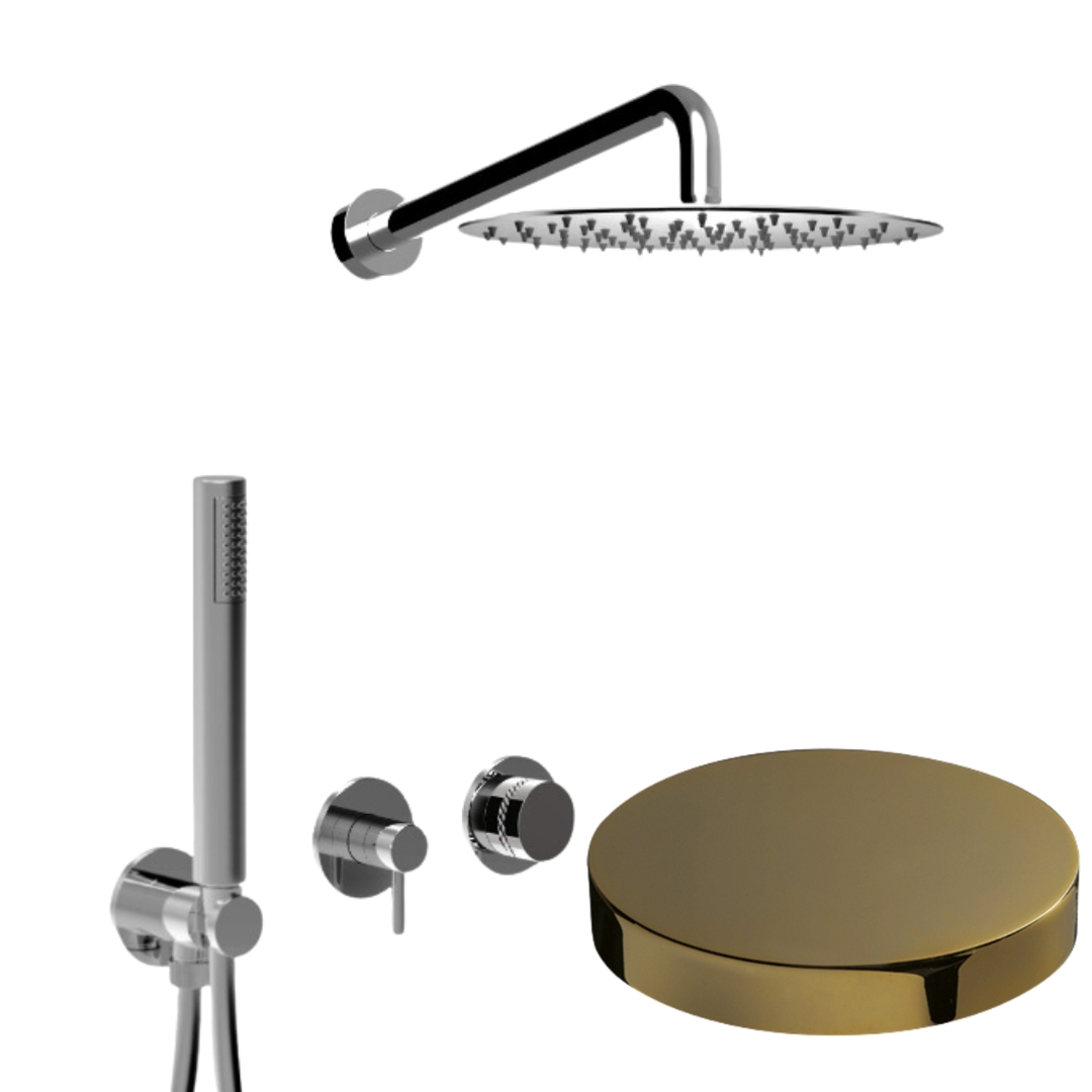 MR0086DLO Встраиваемый душевой комплект Giulini My Ring Deluxe на 2 режима, однорычажный,  с поворотным
переключателем, ручной душ, кронштейн, верхний душ Ø 25 см  (цвет - золото)