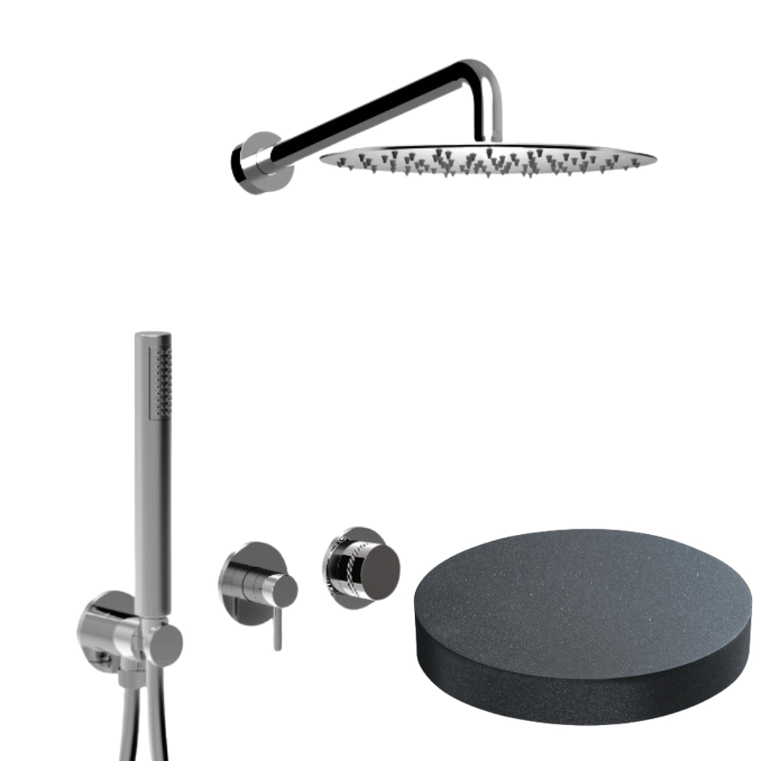 MR0086DLEPGF Внешняя часть: Встраиваемый душевой комплект Giulini My Ring Deluxe на 2 режима, однорычажный,  с поворотным
переключателем, ручной душ, кронштейн, верхний душ Ø 25 см  (цвет - графит)