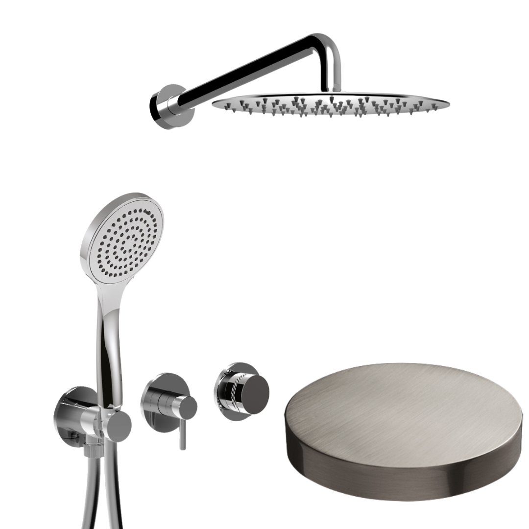 MR0086DLNKO Встраиваемый душевой комплект Giulini My Ring Deluxe на 2 режима, однорычажный,  с поворотным
переключателем, ручной душ, кронштейн, верхний душ Ø 25 см  (цвет - никель матовый)