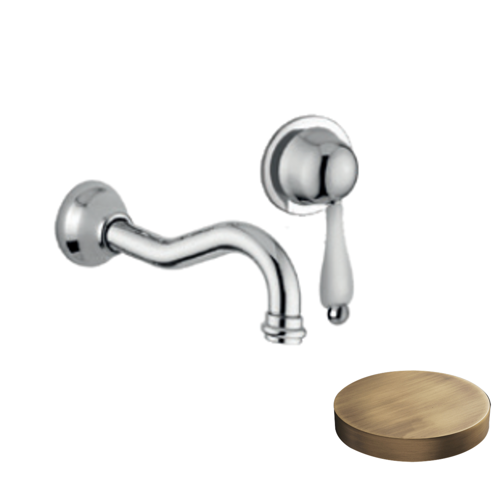 7525CEEPBR Giulini Praga Mix Настенный смеситель для раковины, бронза/ручка белая керамика, наружная часть (цвет - бронза)