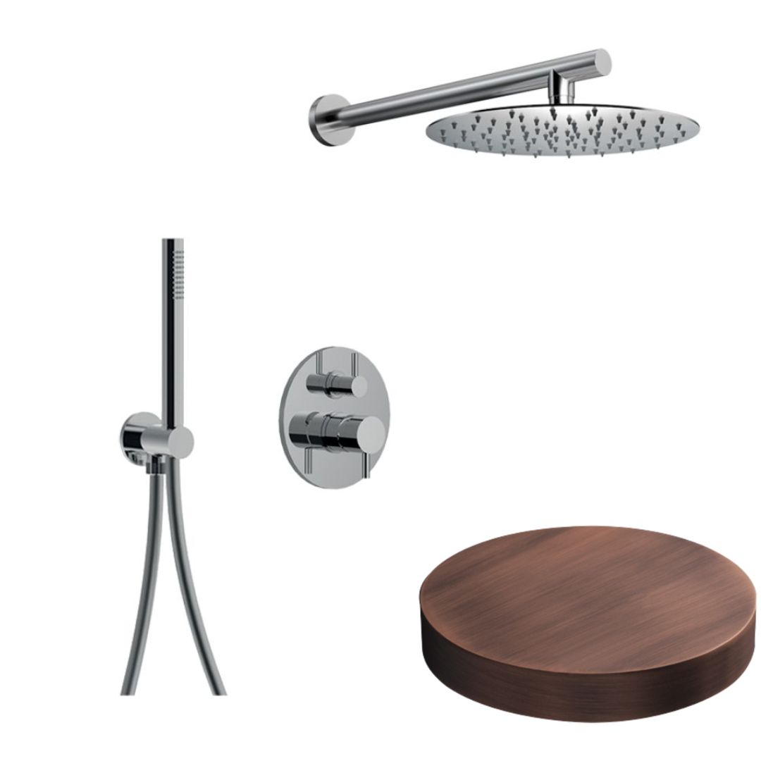 5967EPVROP Внешняя часть встраиваемого смесителя для душа Giulini My Future однорычажный с дивертером, верхний душ нержавеющая сталь, ручной душ (цвет - матовая медь)