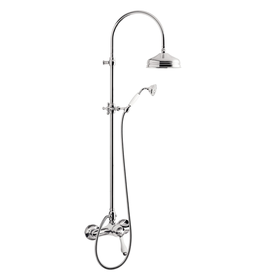 7524SWC-SCE Душевая колонна Giulini PragaMix настенного монтажа, с ручным и верхним душем из латуни, ручка - белая керамика (цвет - хром)