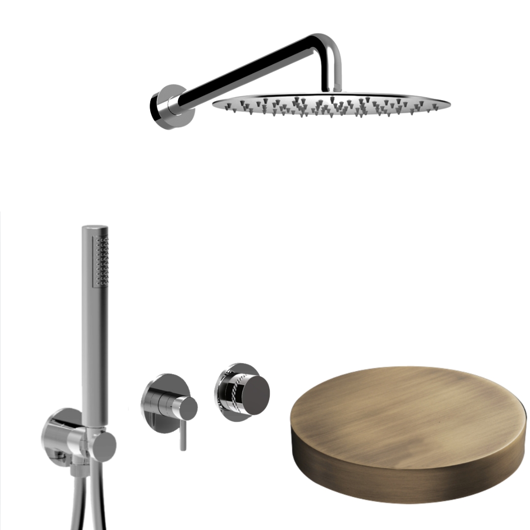 MR0086DLEPBROP Внешняя часть: Встраиваемый душевой комплект Giulini My Ring Deluxe на 2 режима, однорычажный,  с поворотнымпереключателем, ручной душ, кронштейн, верхний душ Ø 25 см  (цвет - бронза матовая)