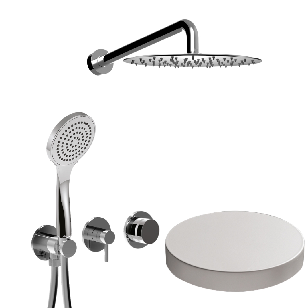 MR0086EPBO Внешняя часть: Встраиваемый душевой комплект Giulini My Ring на 2 режима, однорычажный,  с поворотным
переключателем, ручной душ, кронштейн, верхний душ Ø 25 см  (цвет - белый матовый)