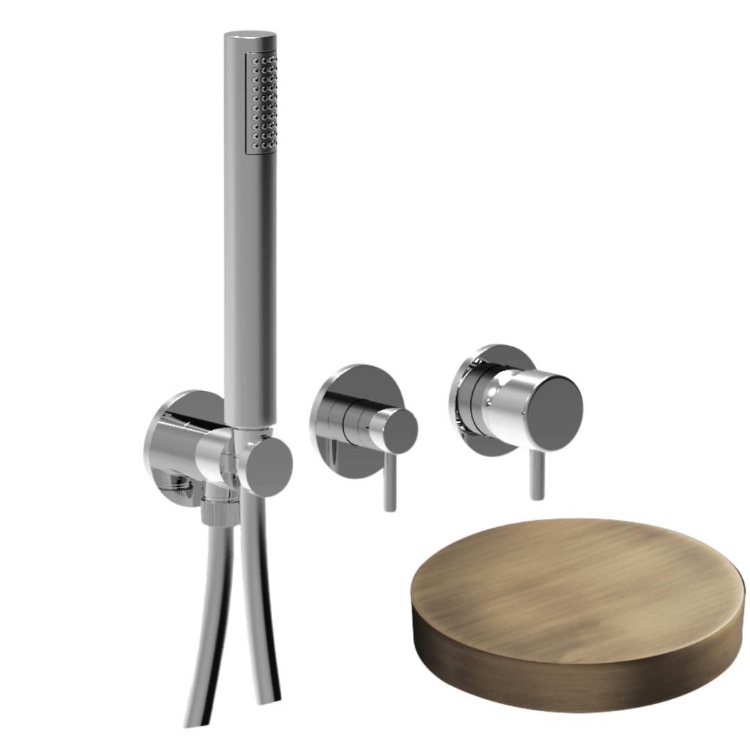 59X5301EPBROP Внешняя часть встраиваемого смесителя для душа Giulini My Future на 2 режима, однорычажный, поворотный переключатель, ручной душ + 1 доп. вывод воды (цвет - бронза матовая)