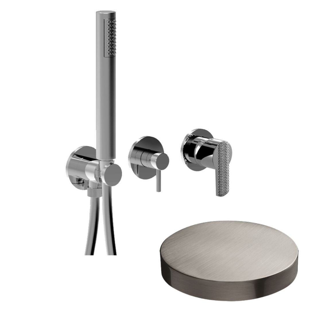 58X5302DLEPNKO Внешняя часть встраиваемого смесителя для душа Giulini Surf Deluxe на 3 режима, однорычажный, поворотный переключатель, ручной душ + 2 доп. вывода воды (цвет - никель матовый)