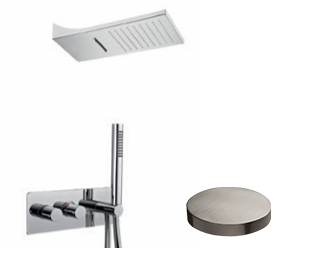 8279/94EPNKO Внешняя часть встроенного термостатического смесителя для душа Giulini с поворотным переключателем, душевой набор, настенная душевая лейка с функцией дождя, водопада (цвет - никель матовый)