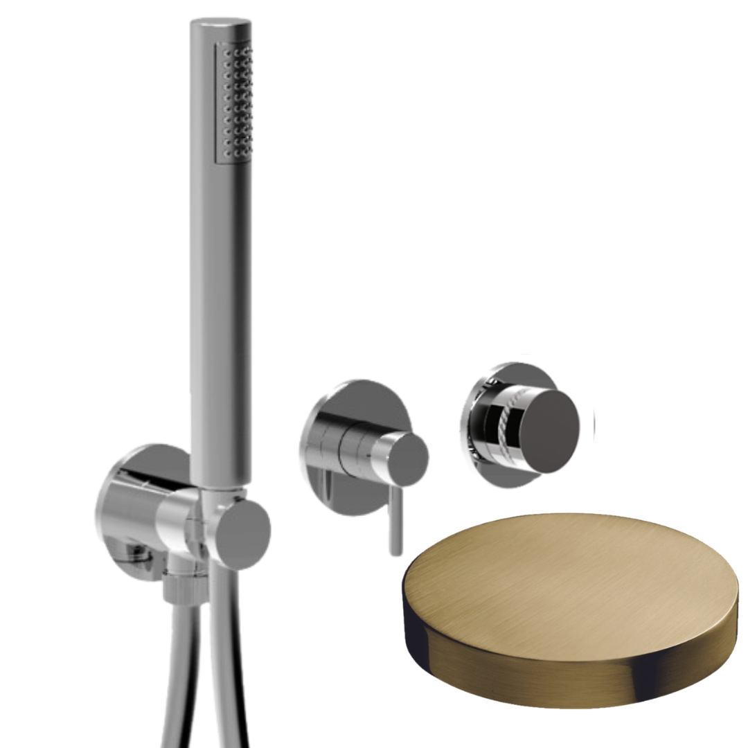 MRX5301DLOSP Встраиваемый смеситель для душа Giulini My Ring Deluxe на 2 режима, однорычажный, поворотный переключатель, ручной душ + 1 доп. вывод воды (цвет - золото брашированное)