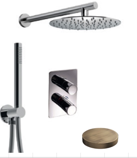 8276/67EPBROP Внешняя часть термостатического встраиваемого душевого набора Giulini  с поворотным переключателем, душевой комплект, настенный кронштейн, душевая лейка из нержавеющей стали Ø 250  (цвет - бронза матовая)