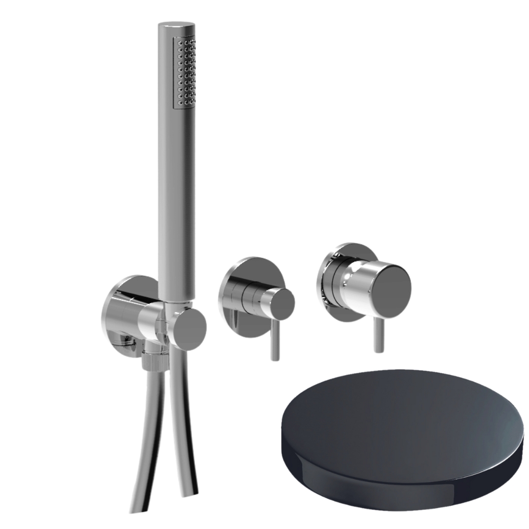 59X5302EPCRN Внешняя часть смесителя для душа Giulini My Future на 3 режима, однорычажный, поворотный переключатель, ручной душ + 2 доп. вывода воды (цвет - хром черный глянц)