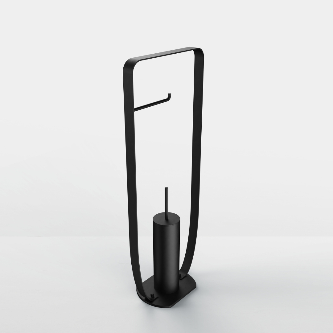 P1018/2/30 Стойка напольная с ершиком, полотенцедержателем и бумагодержателем Etrusca Piantane 23х56х14 см (цвет - черный матовый)
