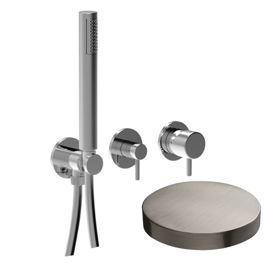 59X5302EPNKO Внешняя часть смесителя для душа Giulini My Future на 3 режима, однорычажный, поворотный переключатель, ручной душ + 2 доп. вывода воды (цвет - никель матовый)