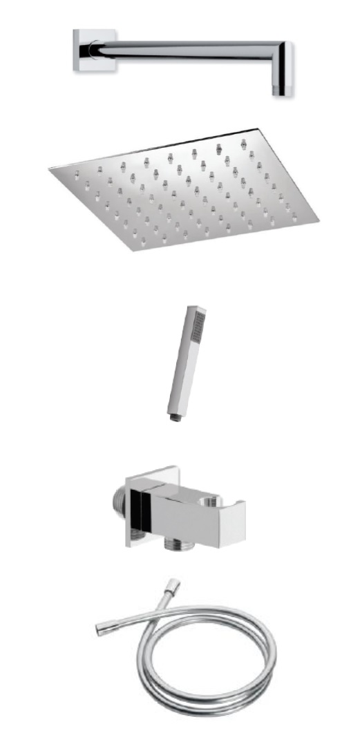 KD0130XQ Душевой комплект Giulini, верхний душ 1705-30XQ (30х30 см), кронштейн, ручной душ со шлангом и выводом воды (цвет - хром)