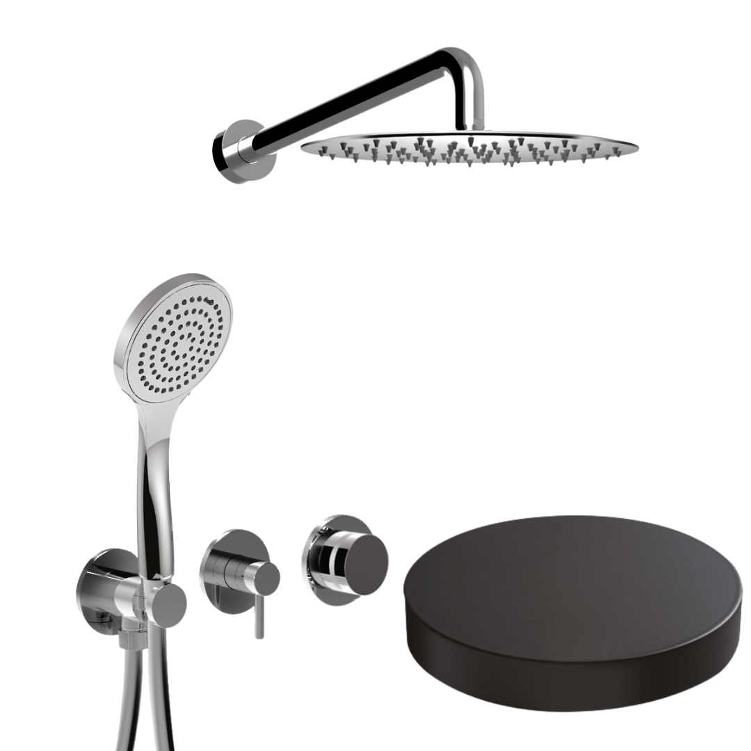 MR0086NO Встраиваемый душевой комплект Giulini My Ring на 2 режима, однорычажный,  с поворотным
переключателем, ручной душ, кронштейн, верхний душ Ø 25 см  (цвет - черный матовый)