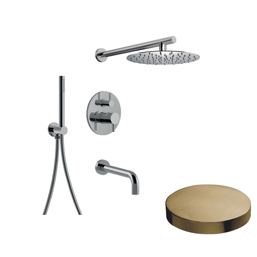 5970EPOSP Внешняя часть для встраиваемого комплекта для душа Giulini My Future, на 3 режима, верхний душ Ø 250, ручной душ, излив на ванну (цвет - матовое золото)