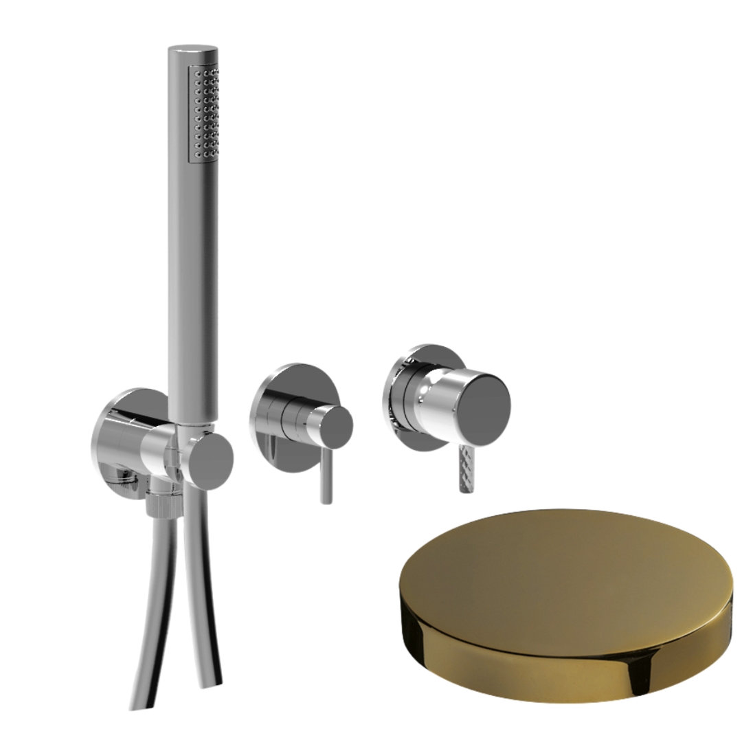 59X5301DEPO Внешняя часть встраиваемого смесителя для душа Giulini My Future Deluxe на 2 режима, однорычажный, поворотный переключатель, ручной душ + 1 доп. вывод воды (цвет - золото)