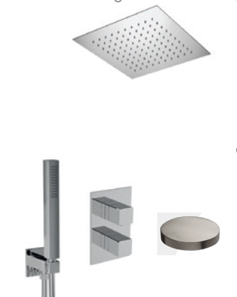 8270/83EPNKO Внешняя часть Встроенного термостатического смесителя для душа Giulini с поворотным переключателем, душевой набор, встроенный верхний душ из нержавеющей стали с пружинным креплением, 340x340 (цвет - матовый никель)