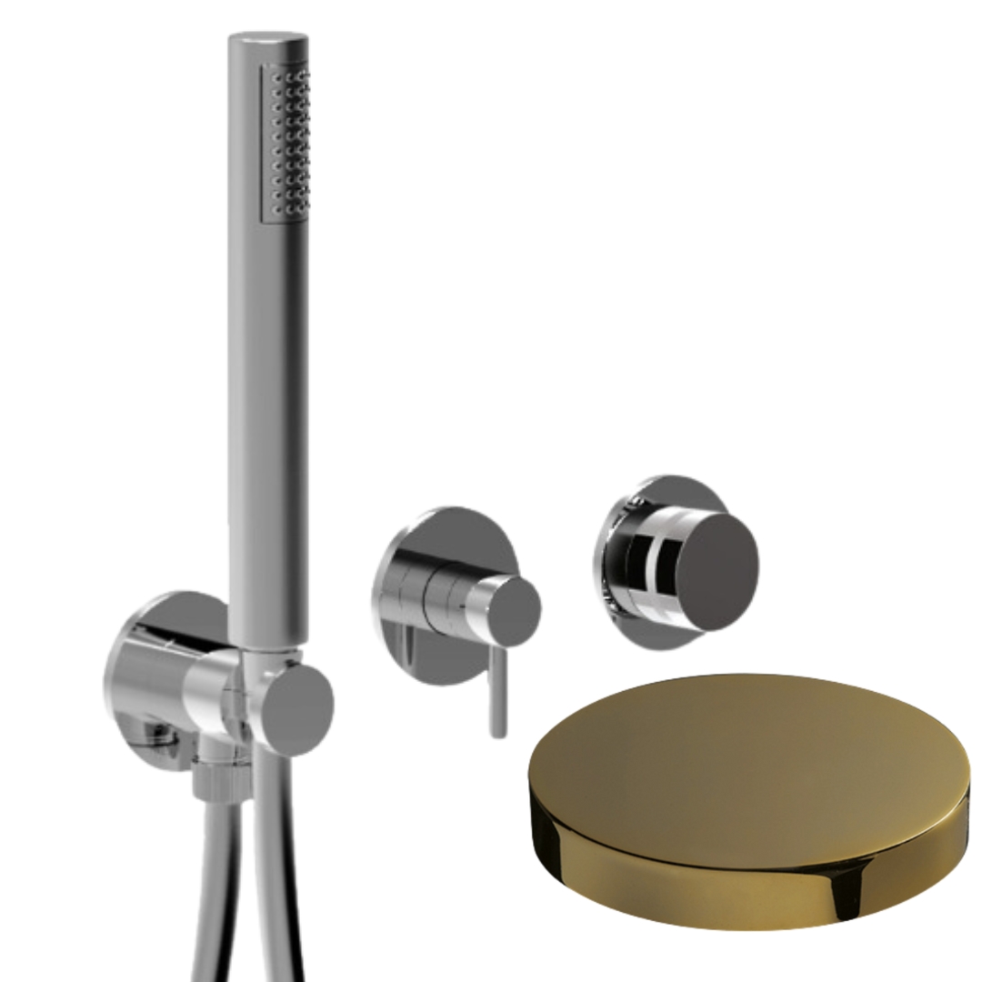 MRX5301O Встраиваемый смеситель для душа Giulini My Ring на 2 режима, однорычажный, поворотный переключатель, ручной душ + 1 доп. вывод воды (цвет - золото)