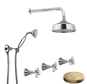 3786O Встраиваемый душевой набор Giulini Kensington с поворотным переключателем, ручной душ, настенный кронштейн, душевая лейка из латуни Ø 200 (цвет - золото)