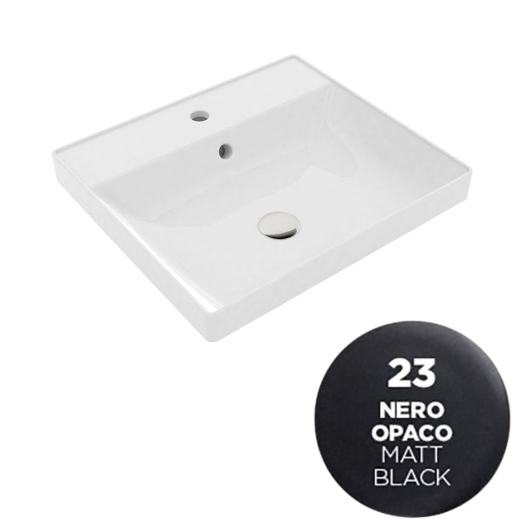 LIL46R5123 Раковина полувстраиваемая Olympia Roger с отв. под смеситель 54.5х48 см (цвет - черный матовый)