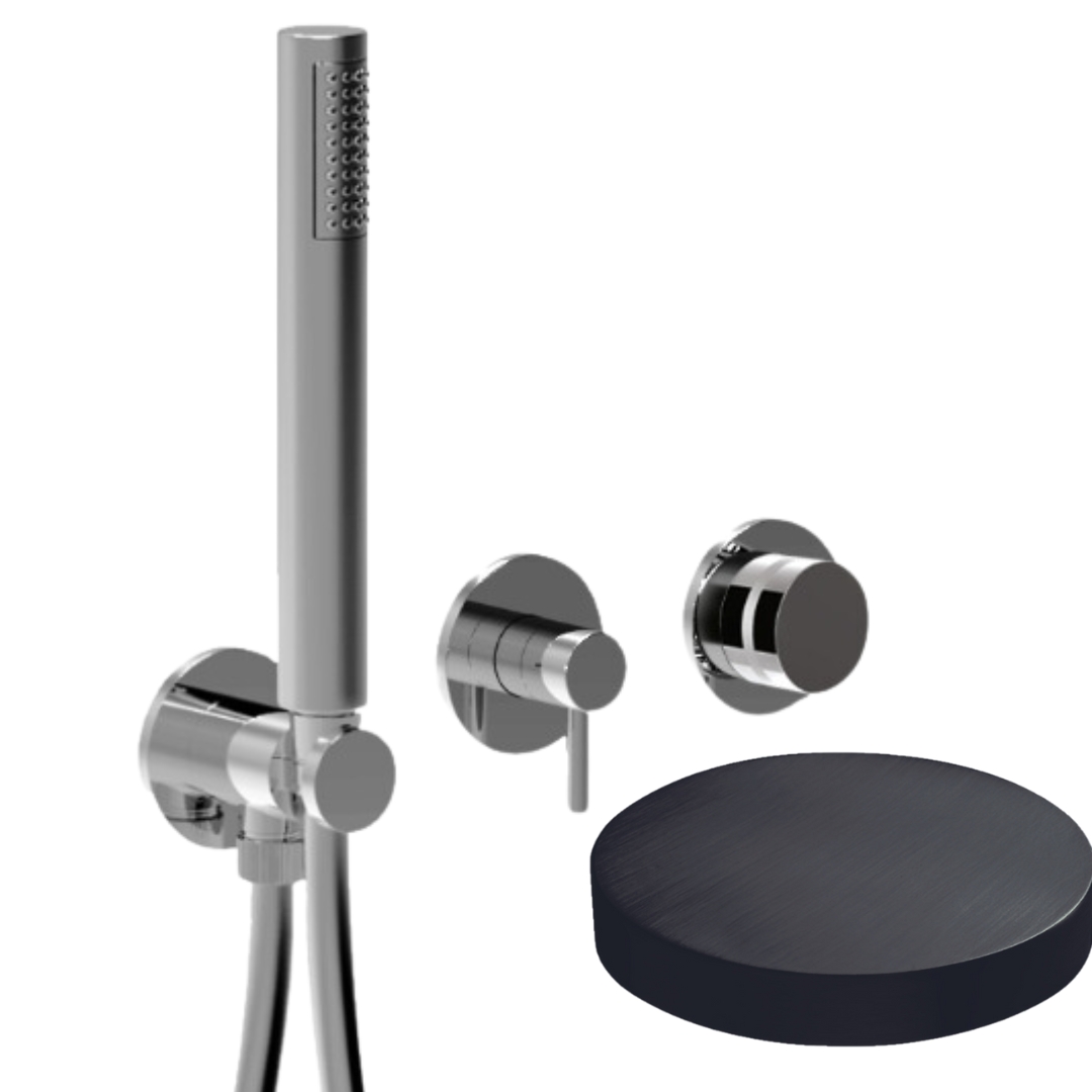 MRX5302EPCRNS Внешняя часть встраиваемого смесителя для душа Giulini My Ring на 3 режима, однорычажный, поворотный переключатель, ручной душ + 2 доп. вывода воды  (цвет - ганметал)