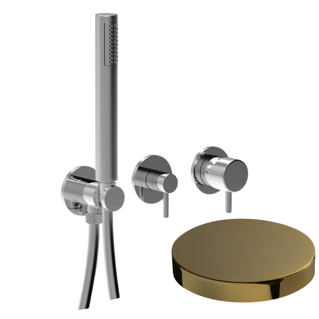 59X5302EPO Внешняя часть смесителя для душа Giulini My Future на 3 режима, однорычажный, поворотный переключатель, ручной душ + 2 доп. вывода воды (цвет - золото)