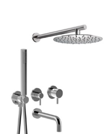 5993EP Внешняя часть встраиваемого однорычажного душевого набора Giulini My Future, поворотный переключатель, душевой набор, настенный излив, настенный кронштейн, душевая головка из Ø 250. (цвет - хром)