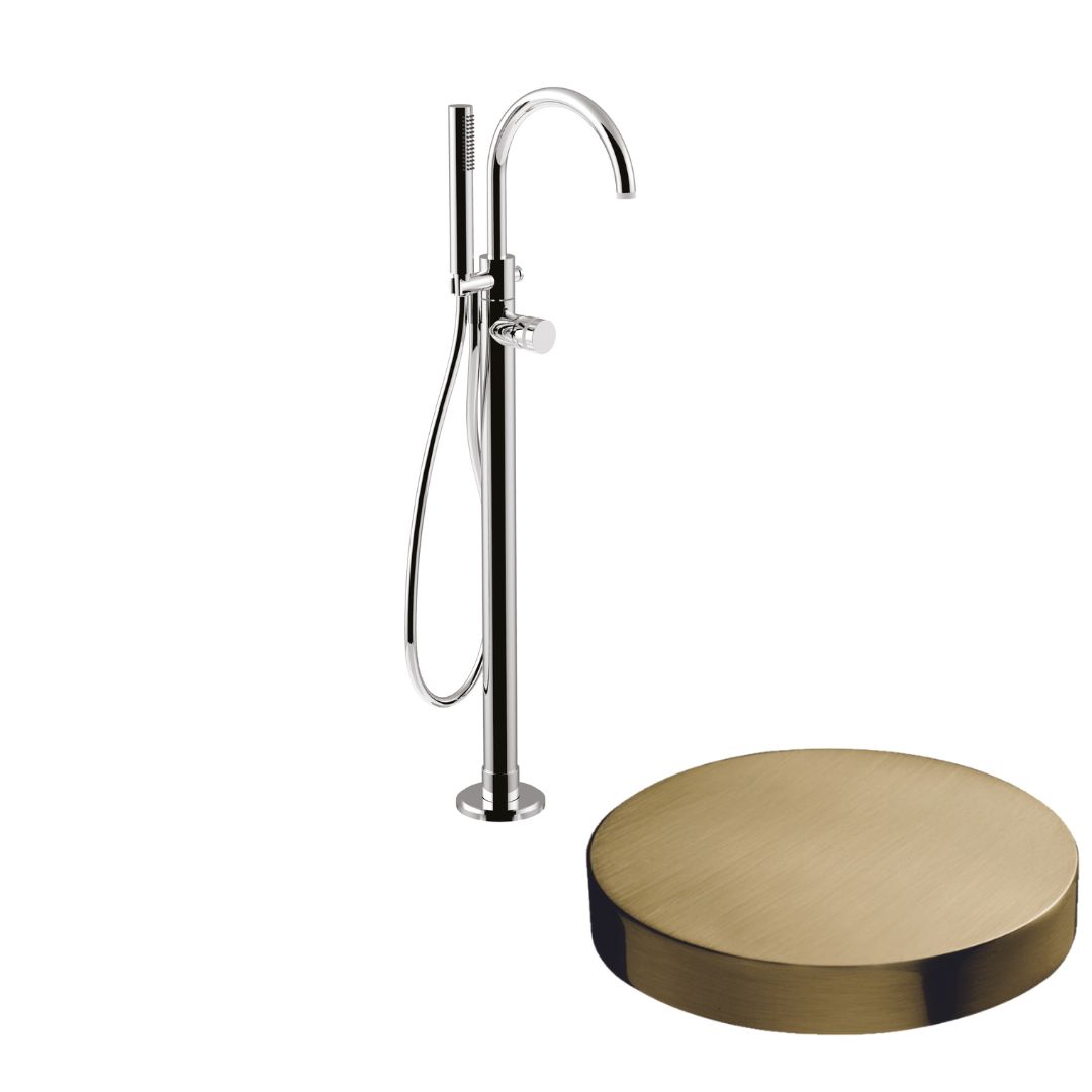 MR0092EPOSP Внешняя часть: Напольный смеситель для ванны Giulini My Ring отдельностоящий, излив, ручной душ  (цвет - золото брашированное)