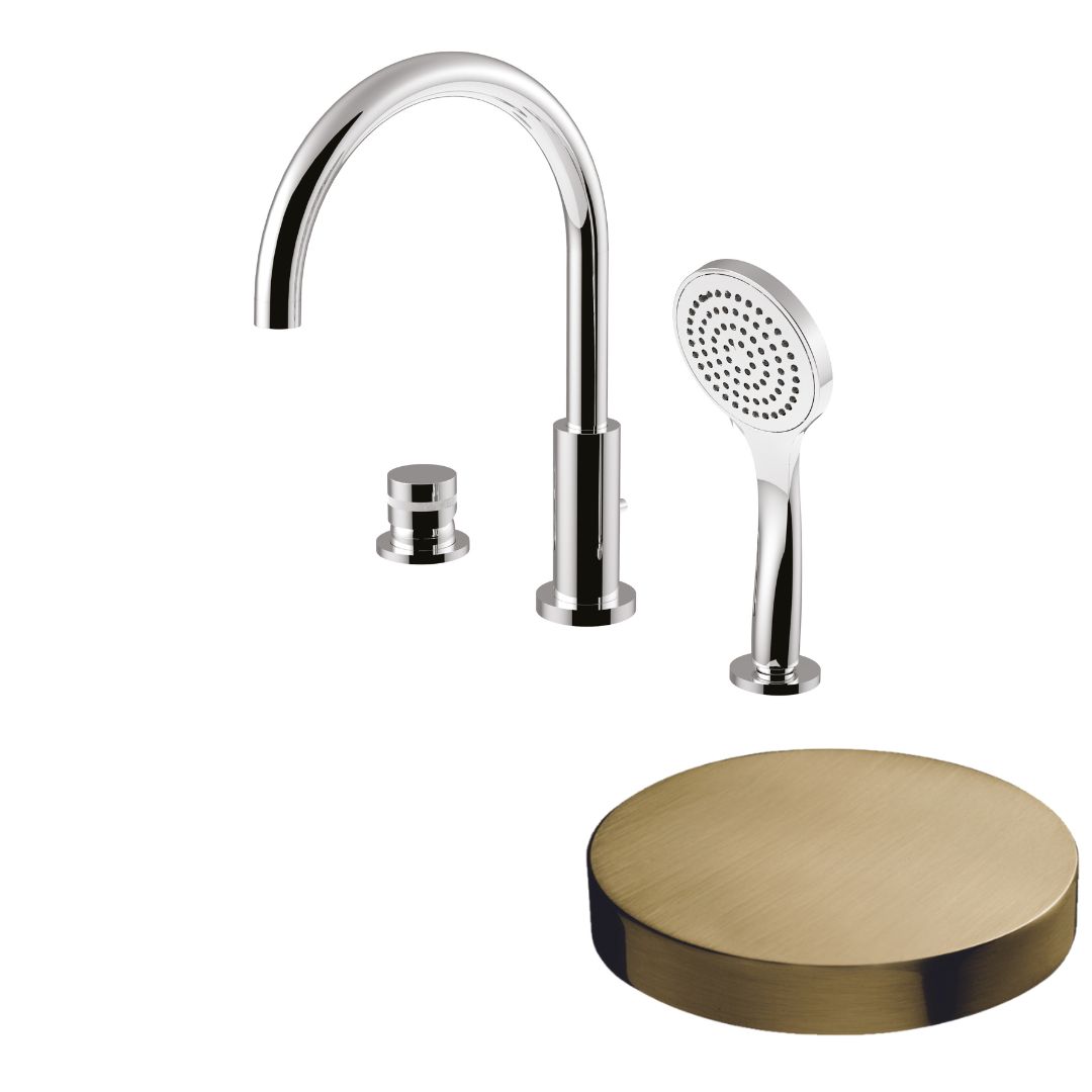 MR0065BDOSP Смеситель на борт ванны Giulini My Ring на 3 отверстия, излив, ручной душ, переключатель (цвет - золото брашированное)