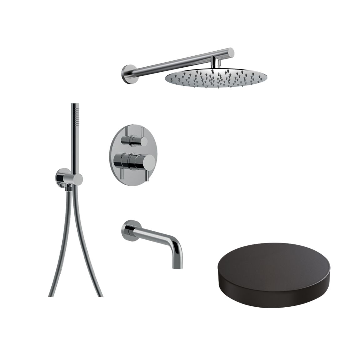 5970NO Комплект для душа Giulini My Future встраиваемый, на 3 режима, верхний душ Ø 250, ручной душ, излив на ванну (цвет - черный матовый)