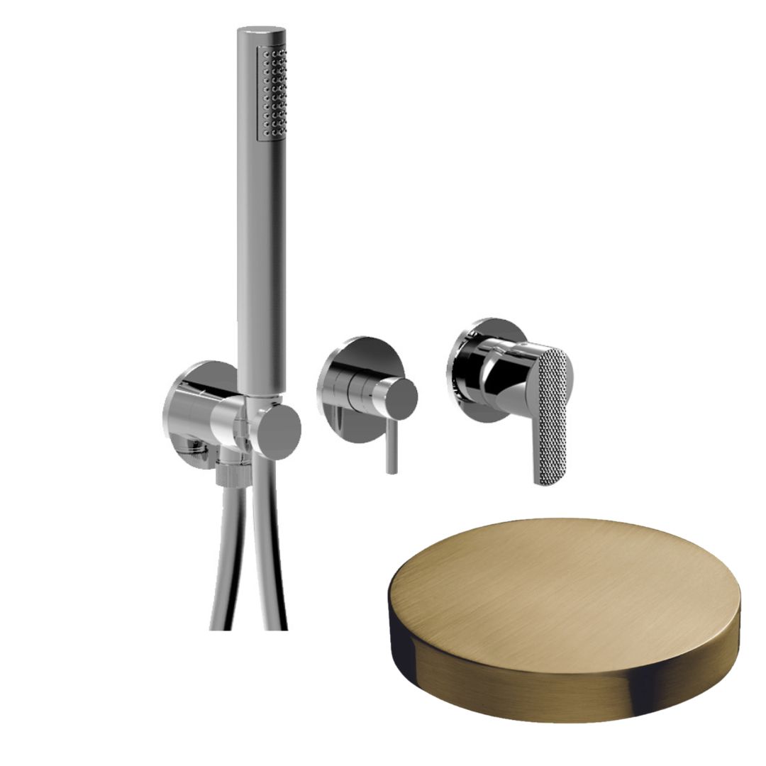 58X5302DLEPOSP Внешняя часть встраиваемого смесителя для душа Giulini Surf Deluxe на 3 режима, однорычажный, поворотный переключатель, ручной душ + 2 доп. вывода воды (цвет - золото брашированное)