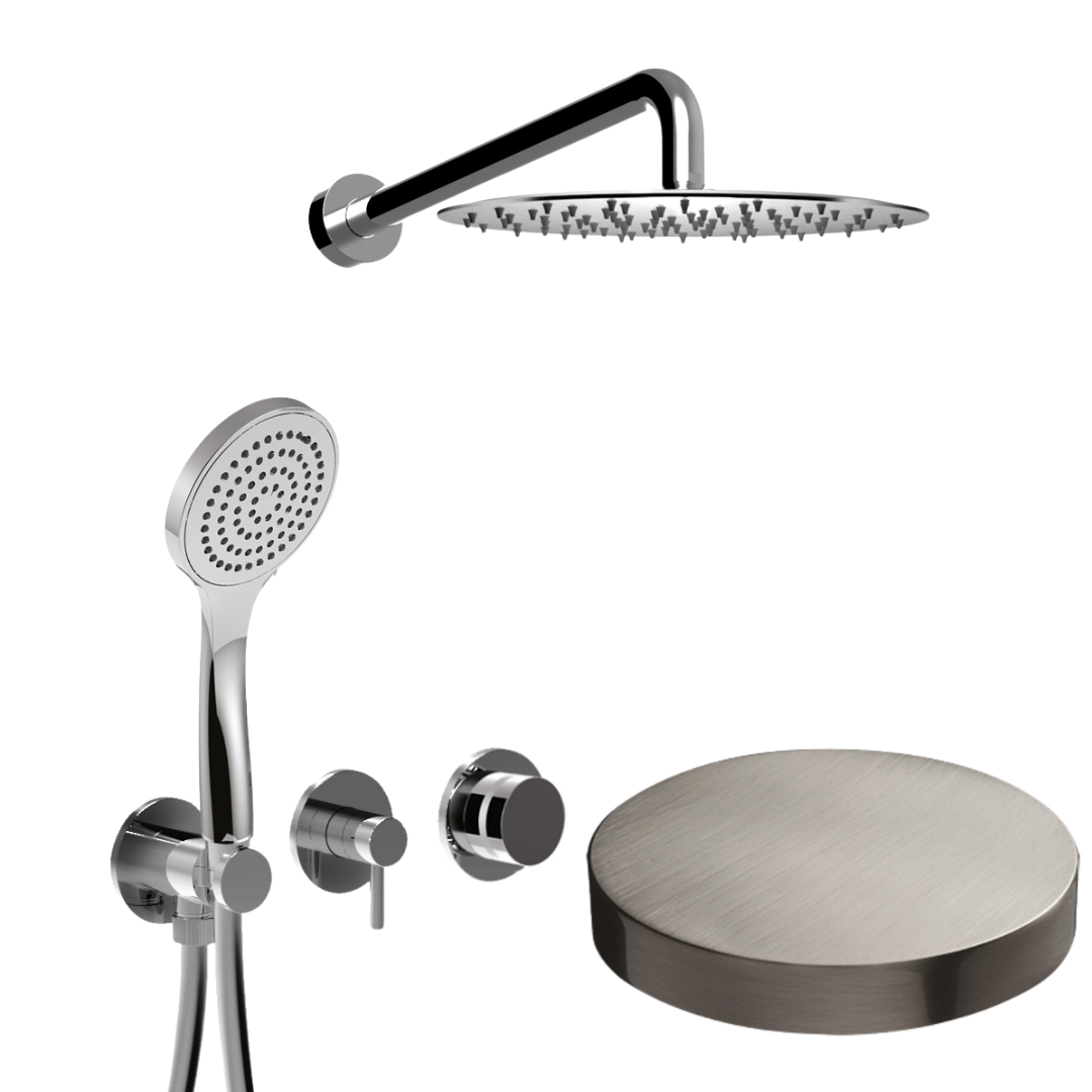 MR0086NKO Встраиваемый душевой комплект Giulini My Ring на 2 режима, однорычажный,  с поворотным
переключателем, ручной душ, кронштейн, верхний душ Ø 25 см  (цвет - никель матовый)