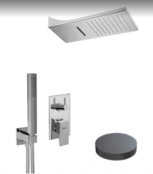 9871QEPGF Внешняя часть встроенного однорычажного душевого набора Giulini Pabloluxe с поворотным переключателем, душевой набор, настенная душевая насадка с функцией дождя/водопада (цвет - графит)