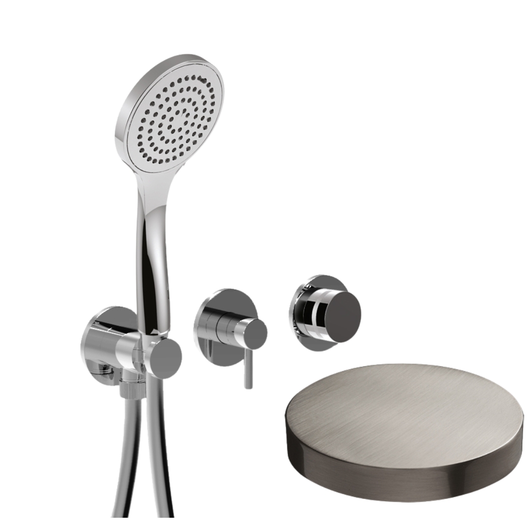 MRX5302NKO Встраиваемый смеситель для душа Giulini My Ring на 3 режима, однорычажный, поворотный переключатель, ручной душ + 2 доп. вывода воды (цвет - никель матовый)