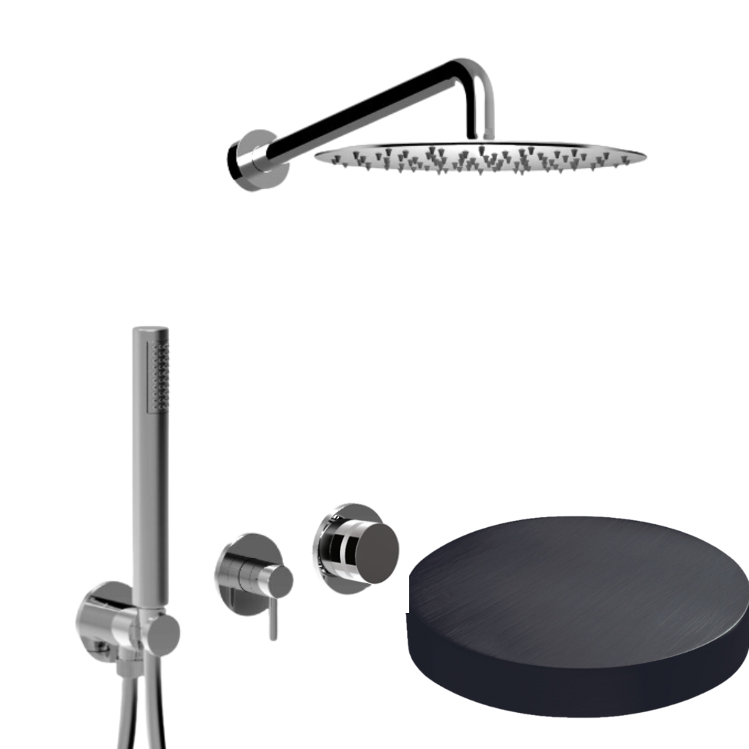 MR0086EPCRNS Внешняя часть: Встраиваемый душевой комплект Giulini My Ring на 2 режима, однорычажный,  с поворотным
переключателем, ручной душ, кронштейн, верхний душ Ø 25 см  (цвет - ганметал)