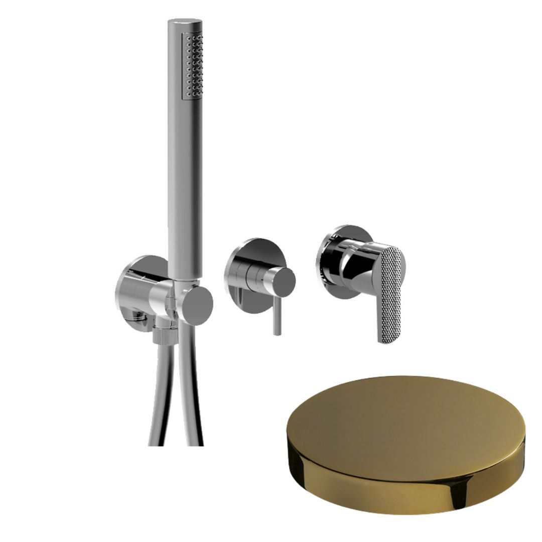 58X5302DLEPO Внешняя часть встраиваемого смесителя для душа Giulini Surf Deluxe на 3 режима, однорычажный, поворотный переключатель, ручной душ + 2 доп. вывода воды (цвет - золото)