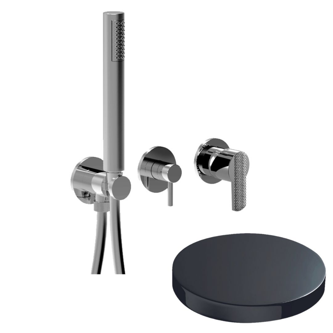 58X5302DLEPCRN Внешняя часть встраиваемого смесителя для душа Giulini Surf Deluxe на 3 режима, однорычажный, поворотный переключатель, ручной душ + 2 доп. вывода воды (цвет - хром черный глянц)