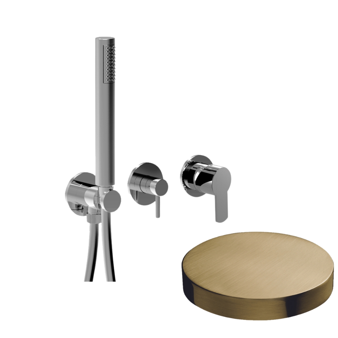 58X5302EPOSP Внешняя часть встраиваемого смесителя для душа Giulini Surf на 3 режима, однорычажный, поворотный переключатель, ручной душ + 2 доп. вывода воды (цвет - золото брашированное)