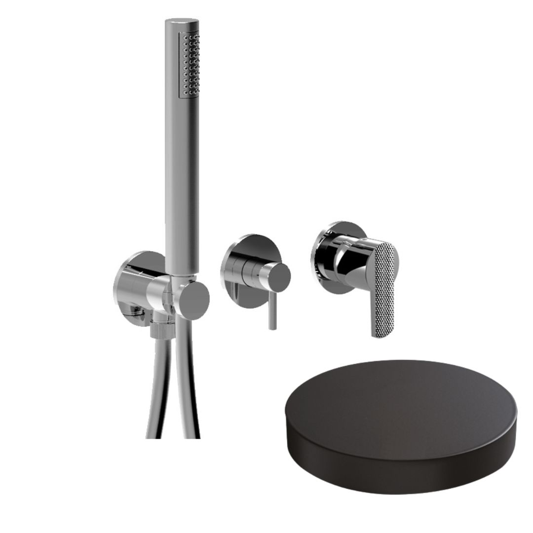 58X5302DLEPNO Внешняя часть встраиваемого смесителя для душа Giulini Surf Deluxe на 3 режима, однорычажный, поворотный переключатель, ручной душ + 2 доп. вывода воды (цвет - черный матовый)